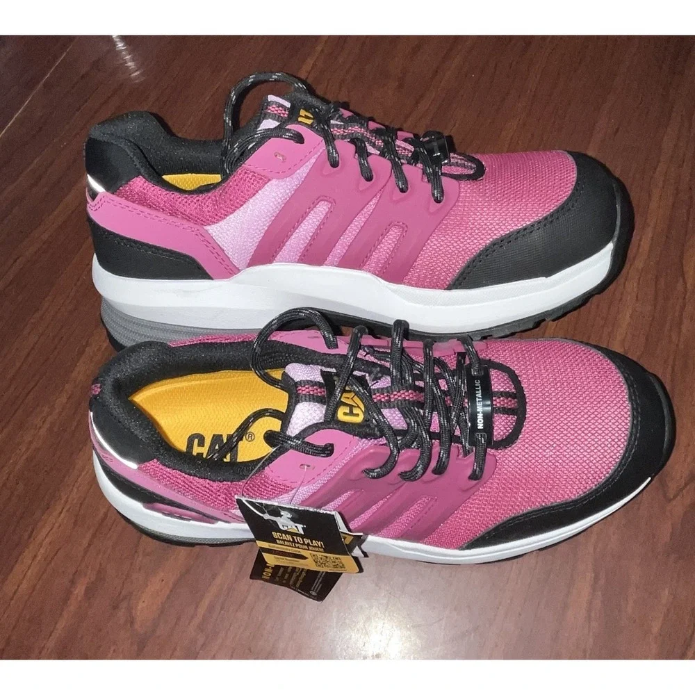 Women's Sz 7W Cat Streamline Composite Toe Shoe Pink & Black Tennis Shoes‎